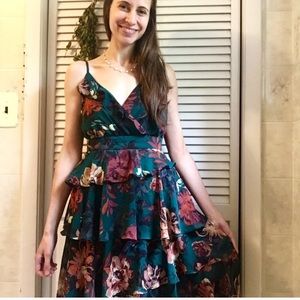 {ALI & JAY} Dark Green Tiered Ruffle Floral Dress